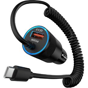 Type C Car Charger Adapter 48W PD&QC 3.0 USB C Fast Charging Cigarette Lighter Block With 3FT Retractable USB C Charger Cable for iPhone 16/16 Pro/16 Pro Max/15 Pro/15 Plus/Samsung S24/S23/S22/S21/S20