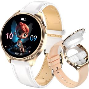 2 in 1 Smart Watches with Earbuds for Women, 1.27" Waterproof Fitness Tracker Watch with Wireless Earphone Compatible for Android iOS with Sports Monitor Sleep Female Cycle