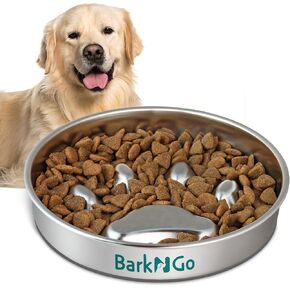 BarkNGo Slow Feeder Dog Bowls - Stainless Steel Slow Feeding Dog Bowl, Non-Slip Metal Slow Feeder Dog Bowl Suitable for Dry, Wet & Raw Food - Dog Water Bowl for Small & Medium Sized Fast Eater Dogs