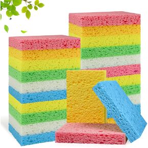 Kitchen Dish Sponges Heavy Duty Non-Scratch Scrub Sponges, Extra Large Cellulose Sponges 5 x 3 x 1.2 Inch, Pure Plant Base, Zero-Waste & Plastic Free Biodegradable for Cleaning Kitchen & Household