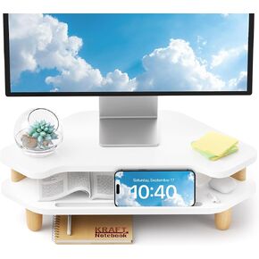 Monitor Stand Riser,2 Tier Corner Wood Monitor Stand Sturdy Computer Stand Multi-Purpose Desktop Storage Stand for Laptop,PC,iMac,Printer,Computer,Pink