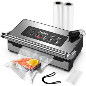 90Kpa Food Vacuum Sealer, Stainless Steel Vacuum Sealer Machine for Food with Double Heat Seal & Double Pump, Food Sealer Dry/Moist/Liquid Modes, Roll Storage and Cutter, Easy-Lock Handle and Clean