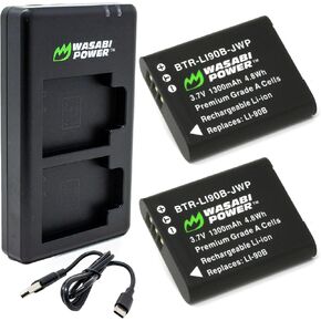 Wasabi Power Battery (2-Pack) and USB-C Dual Charger for Olympus LI-90B and Olympus Olympus SH-1, Olympus SH-50 iHS, SP-100, Tough TG-1 iHS, TG-2 iHS, TG-3, TG-4, TG-5, TG-6, Olympus XZ-2 iHS