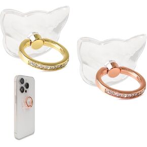 Transparent Cell Phone Ring Holder,2Pcs Cat Finger Grip Stand Holder, Universal 360° Degree Rotation Phone Stand for Various Phone Case Smartphone Tablet PC