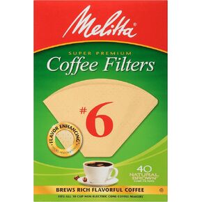 Melitta #6 Cone Coffee Filters, Unbleached Natural Brown, 40 Total Filters Count - Packaging May Vary