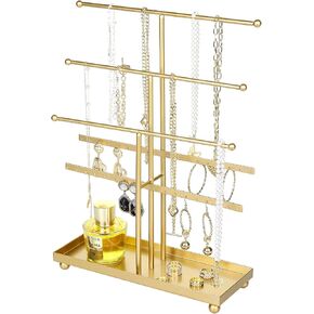 MyGift Matte Black Metal T Bar Jewelry Stand Organizer with Ring Tray, 3 Bracelet and Necklace Bars and 2 Earring Storage Hanger Bars for 18 Pairs of Earrings in Saudi Arabia