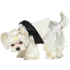 Camisole Style Black Silk Bow Beige Tank Top, Pixel Monster Puppy Dog Clothes for Small Dogs Girl & Boy, Classic Designer Small Medium Dogs Clothes for Yorkie, Chihuahua, Frenchie, etc. (M)