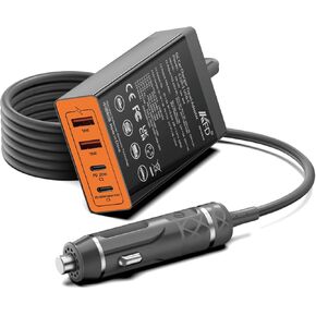 KFD 156W Car Charging Staition,Fast USB C Car Charger,PD3.1 & QC3.0 Fast Charging Cigarette Lighter Car USB Charger Multi Port with 6.56FT Cable for MacBook/iPad/iPhone 15 Pro Max/Samsung S24 S23