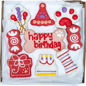 Wufers Dog Birthday Cookie Box - Dog Cookies, Human Grade Ingredients, Cute Hand Decorated and Gentle for Tummies of All Breed Sizes - 9 Cookies, Birthday Girl