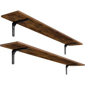 DINZI LVJ Long Wall Shelves, 23.6 Inch Wall Mounted Shelves Set of 2, Easy-to-Install, Wall Storage Ledges with Sturdy Metal Brackets for Living Room, Bathroom, Bedroom, Kitchen, Espresso