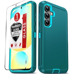 LeYi for Samsung Galaxy-S24-FE-Case: 1Pack Tempered Glass Screen Protector, Heavy Duty 3 in 1 Rugged Cover, Military Grade Shockproof Dust Proof Cell Phone Android Funda S24FE 5G SM-S721 6.7“, Teal