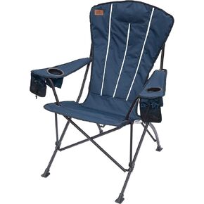HIGHBACK Adirondack Folding, Portable camping chair,Built in pillow. Two cup holder, Extra storage mesh pocket (Black)