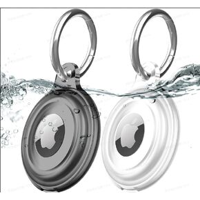 4 Pack Waterproof Airtag Keychain Holder Case Shockproof & Dustproof Airtag Holders Comes with Ring Metal Snap Keyring for Luggage, Keys, Pets, Kids Bag (Black+Clear)