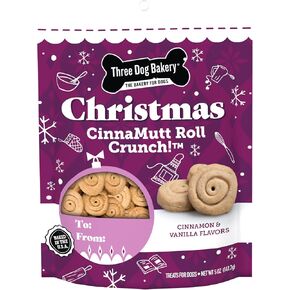 Three Dog Bakery CinnaMutt Roll Crunch, 5 oz Festive Dog Bones, Holiday & Christmas Dog Training Treats, Puppy Training Rewards