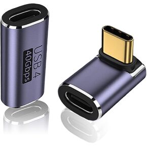 40Gbps USB C Female to Female Adapter, 90 Degree USB-C Male to Female Adapter, 100W Power Delivery, 8K@60Hz Video Pass Through, Compatible for iPad, Thunderbolt 4/3, MacBook Pro/Air, 2 Pack