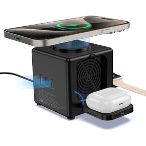 Charging Station for Multiple Devices Apple, Wireless Charger 3 in 1 for iPhone 16/15/14/13/12/AirPods Pro 2/Apple Watch Series 9/8/7, 3 Port Multi USB Charging Station for iPad, Tablets Other Phone