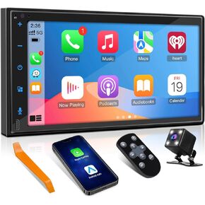 Double-Din Wireless CarPlay Stereo Receiver: Bluetooth Android Auto Car Radio - 7 Inch IPS Touchscreen Phone Mirroring Type-C Charge AM FM HD Backup Camera 4-Channel Audio Output 2 Subwoofer Ports