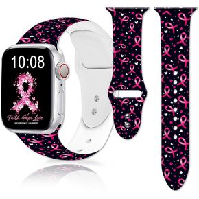 Breast Cancer Awareness Watch Bands Compatible with Apple Watch 38mm 40mm/42mm/44mm/45mm, Adjustable Wristbands Soft Silicone Replacement Strap for iWatch Series 7 6 5 4 3 2 1 SE