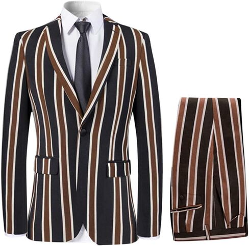 بدلة رجالية ملونة مخططة مكونة من 3 قطع بقصة ضيقة وسترة وسترة وسترة وسراويل in Kuwait