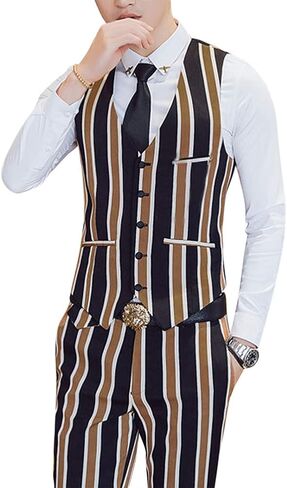 بدلة رجالية ملونة مخططة مكونة من 3 قطع بقصة ضيقة وسترة وسترة وسترة وسراويل in Kuwait