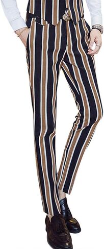 بدلة رجالية ملونة مخططة مكونة من 3 قطع بقصة ضيقة وسترة وسترة وسترة وسراويل in Kuwait