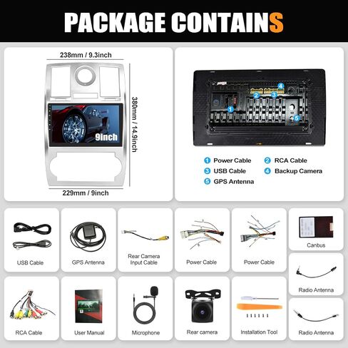 2G+64G Car Stereo Radio with Wireless CarPlay Android Auto for Chrysler 300 300C 2005-2010 Android 13 Radio 9" Touch Screen Bluetooth Car Radio with GPS Navigation HiFi WiFi FM RDS Backup Camera in Saudi Arabia