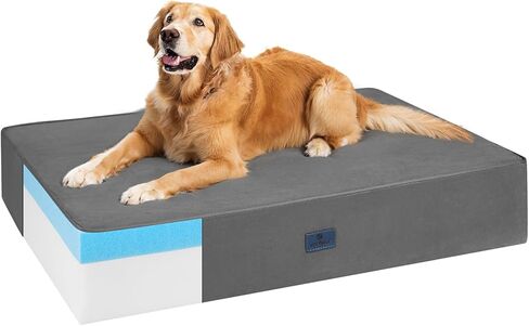 سرير كلب Veehoo مقاوم للماء مقاس 7 بوصات للكلاب الكبيرة - سرير كلب لتقويم العظام مقاس XL مع بطانة مقاومة للماء، سرير كلب من إسفنج الذاكرة قابل للغسل مع غطاء من جلد الغزال قابل للإزالة وقاعدة مانعة للانزلاق in Kuwait