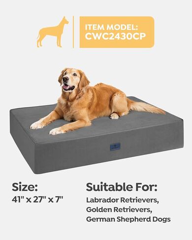 سرير كلب Veehoo مقاوم للماء مقاس 7 بوصات للكلاب الكبيرة - سرير كلب لتقويم العظام مقاس XL مع بطانة مقاومة للماء، سرير كلب من إسفنج الذاكرة قابل للغسل مع غطاء من جلد الغزال قابل للإزالة وقاعدة مانعة للانزلاق in Kuwait