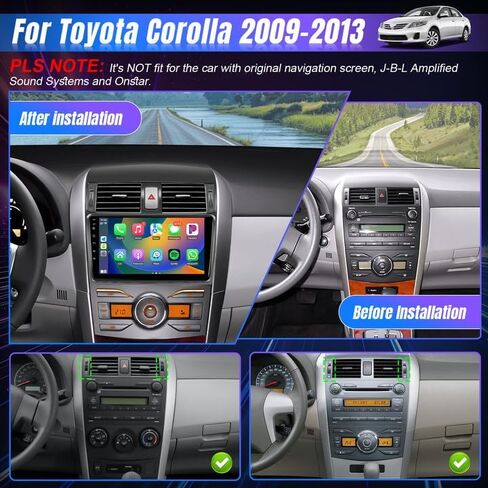 Car Radio for Toyota Corolla 2009-2013 Android 12 Stereo Wireless CarPlay Android Auto, Leadfan 9 Inch Touch Screen for Corolla Head Unit Diaplay Bluetooth GPS Navi WiFi FM Mirror Link SWC Rear Camera in Saudi Arabia