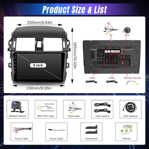 Car Radio for Toyota Corolla 2009-2013 Android 12 Stereo Wireless CarPlay Android Auto, Leadfan 9 Inch Touch Screen for Corolla Head Unit Diaplay Bluetooth GPS Navi WiFi FM Mirror Link SWC Rear Camera in Saudi Arabia