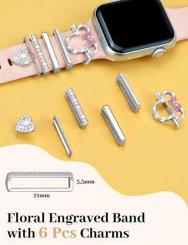 سوار JR.DM منقوش بالزهور متوافق مع سوار ساعة Apple 40 مم 41 مم 38 مم للنساء، أشرطة أنيقة من السيليكون الناعم وسحر ساعة Apple المزخرفة لسلسلة iWatch 9 8 7 6 5 4 3 2 1 SE (مع حزام) in Kuwait