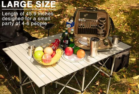 EVER ADVANCED Camping Table, Fold up Lightweight, 4-6 Person Portable Roll up Aluminum Table with Carry Bag for Outdoor, Support Up to 110LBS, Black in Saudi Arabia