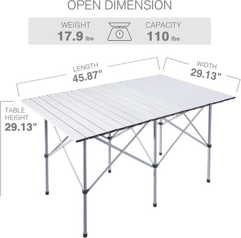 EVER ADVANCED Camping Table, Fold up Lightweight, 4-6 Person Portable Roll up Aluminum Table with Carry Bag for Outdoor, Support Up to 110LBS, Black in Saudi Arabia