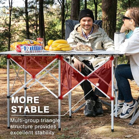 EVER ADVANCED Camping Table, Fold up Lightweight, 4-6 Person Portable Roll up Aluminum Table with Carry Bag for Outdoor, Support Up to 110LBS, Black in Saudi Arabia