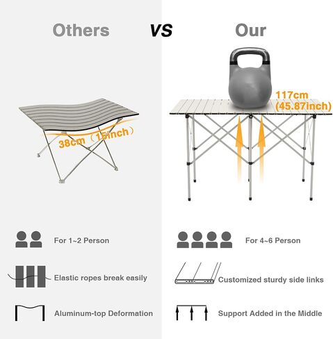 EVER ADVANCED Camping Table, Fold up Lightweight, 4-6 Person Portable Roll up Aluminum Table with Carry Bag for Outdoor, Support Up to 110LBS, Black in Saudi Arabia