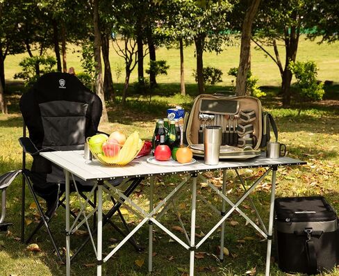EVER ADVANCED Camping Table, Fold up Lightweight, 4-6 Person Portable Roll up Aluminum Table with Carry Bag for Outdoor, Support Up to 110LBS, Black in Saudi Arabia