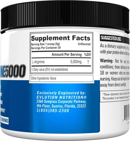 Evlution Nutrition Nitric Oxide Booster L-Arginine Supplement - High Potency Nitric Oxide Supplement with 5000mg of L Arginine for Enhanced Pumps Energy Muscle Growth and Vascularity NO Booster in Saudi Arabia