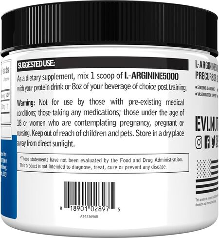 Evlution Nutrition Nitric Oxide Booster L-Arginine Supplement - High Potency Nitric Oxide Supplement with 5000mg of L Arginine for Enhanced Pumps Energy Muscle Growth and Vascularity NO Booster in Saudi Arabia
