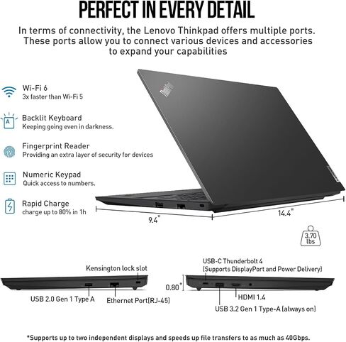 Lenovo Thinkpad E15 Business Laptop 15، FHD 15.6 كمبيوتر محمول، كمبيوتر محمول Intel Core i7، ذاكرة وصول عشوائي 32 جيجابايت 1 تيرابايت SSD، Windows 11 Pro كمبيوتر محمول مكتب مدى الحياة، 10 مفاتيح بإضاءة خلفية لوحة مفاتيح ومنفذ Ethernet Thunderbolt in Saudi Arabia