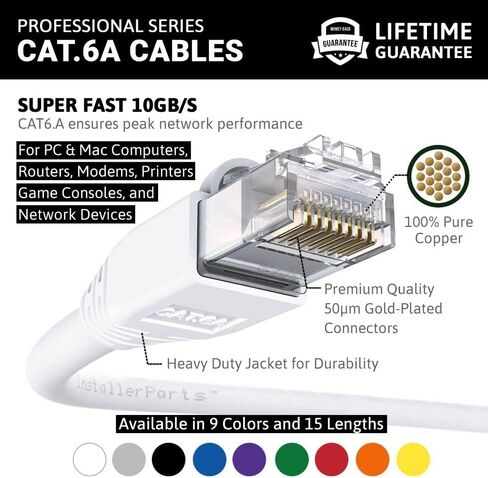 InstallerParts (10 حزم كابل إيثرنت CAT6A كابل UTP تمهيد 1 قدم - برتقالي - سلسلة احترافية - شبكة 10 جيجابت/ثانية/كابل إنترنت عالي السرعة، 550 ميجا هرتز in Kuwait