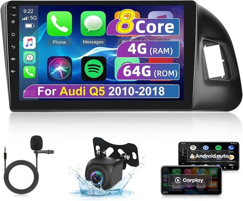 راديو السيارة لسيارة Audi Q5 2010 2011 2012-2018 مع Carplay اللاسلكي وAndroid Auto - 8 Core Android 13 2+64G - راديو بشاشة لمس 9 بوصة مع WiFi و32EQ DSP + كاميرا الرؤية الخلفية AHD in Saudi Arabia