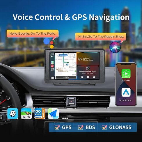 شاشة Carplay لاسلكية للسيارة - ستيريو سيارة محمول مع Carplay لاسلكي وAndroid Auto، بلوتوث، AirPlay، GPS، Googel، جهاز إرسال AUX/FM لجميع المركبات in Saudi Arabia