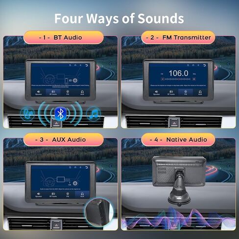 شاشة Carplay لاسلكية للسيارة - ستيريو سيارة محمول مع Carplay لاسلكي وAndroid Auto، بلوتوث، AirPlay، GPS، Googel، جهاز إرسال AUX/FM لجميع المركبات in Saudi Arabia