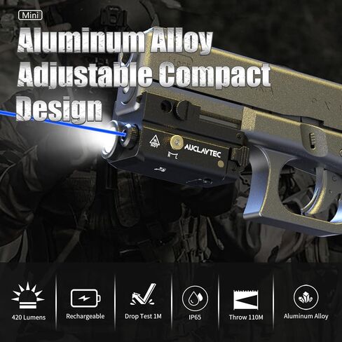 AUCLAYTEC Pistol Flashlight Green Laser Combo 420 Lumens Pistol Light Recharge Tatical Flashlight Fits for Picatinny MIL-STD-1913 Rail, Fits for Glock (with Built-in Battery) in Kuwait