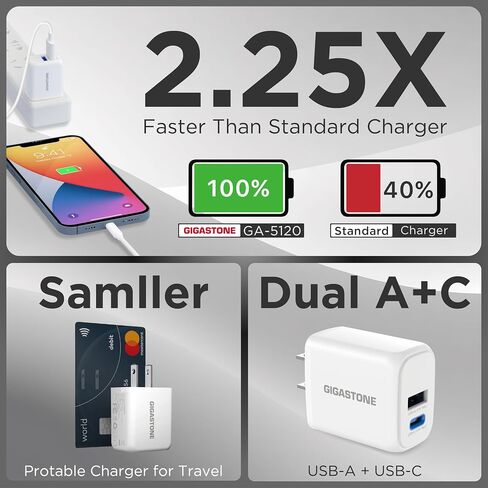Gigastone 12W USB C USB A Dual Port Wall Charger [3 Pack] 2.4A Travel Charging Block Fast Charging Power Brick, Compatible with iPhone 16/15/14/13/12, Samsung S24/S23/S22, Kindle E-Reader fast charger in Saudi Arabia