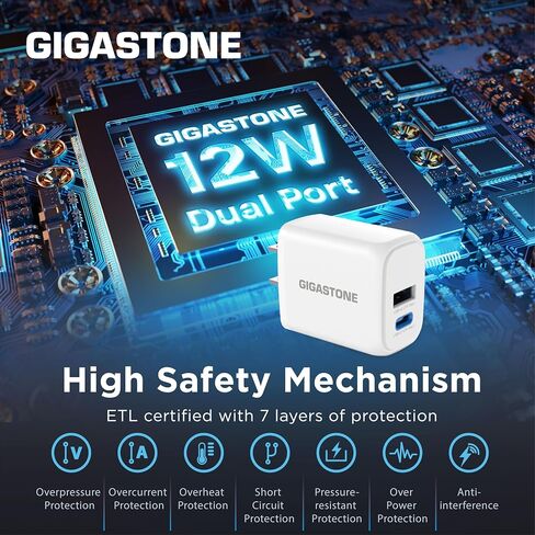 Gigastone 12W USB C USB A Dual Port Wall Charger [3 Pack] 2.4A Travel Charging Block Fast Charging Power Brick, Compatible with iPhone 16/15/14/13/12, Samsung S24/S23/S22, Kindle E-Reader fast charger in Saudi Arabia