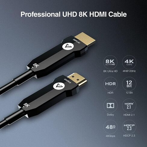 كابل AV Access 8K HDMI من الألياف الضوئية طويل 50 قدم 8 كيلو 60 هرتز 4 كيلو 120 هرتز HDR/eARC HDCP 2.2/3D متوافق مع PS5 ومشغل DVD HDMI أحادي الاتجاه 48 جيجابت في الثانية سلك طويل من الألياف الضوئية فائق السرعة فائق السرعة in Kuwait