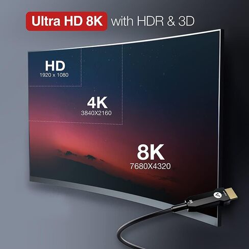 كابل AV Access 8K HDMI من الألياف الضوئية طويل 50 قدم 8 كيلو 60 هرتز 4 كيلو 120 هرتز HDR/eARC HDCP 2.2/3D متوافق مع PS5 ومشغل DVD HDMI أحادي الاتجاه 48 جيجابت في الثانية سلك طويل من الألياف الضوئية فائق السرعة فائق السرعة in Kuwait