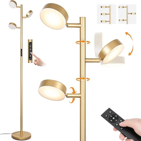 LED Tree Floor Lamp, Dimmable Modern Floor Lamp with Remote & Touch Control, 3 Rotatable Light Floor Lamps with Timer, 4 Color Temperatures, Tall Standing Lamp for Living Room, Bedroom, Office in Saudi Arabia