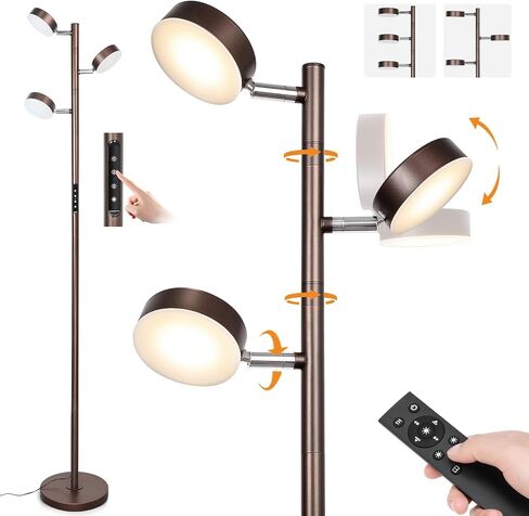 LED Tree Floor Lamp, Dimmable Modern Floor Lamp with Remote & Touch Control, 3 Rotatable Light Floor Lamps with Timer, 4 Color Temperatures, Tall Standing Lamp for Living Room, Bedroom, Office in Saudi Arabia
